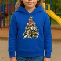 Christmas Book Lover Xmas Tree Reading Nerd Cool Gift Kids Hoodie thumb 3