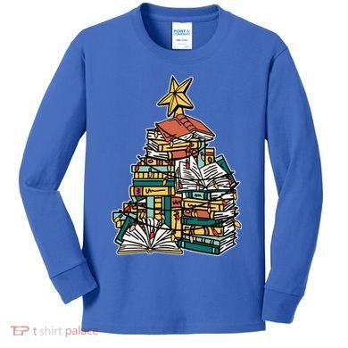 Christmas Book Lover Xmas Tree Reading Nerd Cool Gift Kids Long Sleeve Shirt