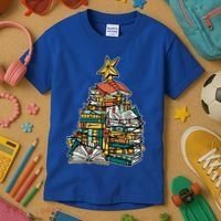 Christmas Book Lover Xmas Tree Reading Nerd Cool Gift Kids T-Shirt thumb 3