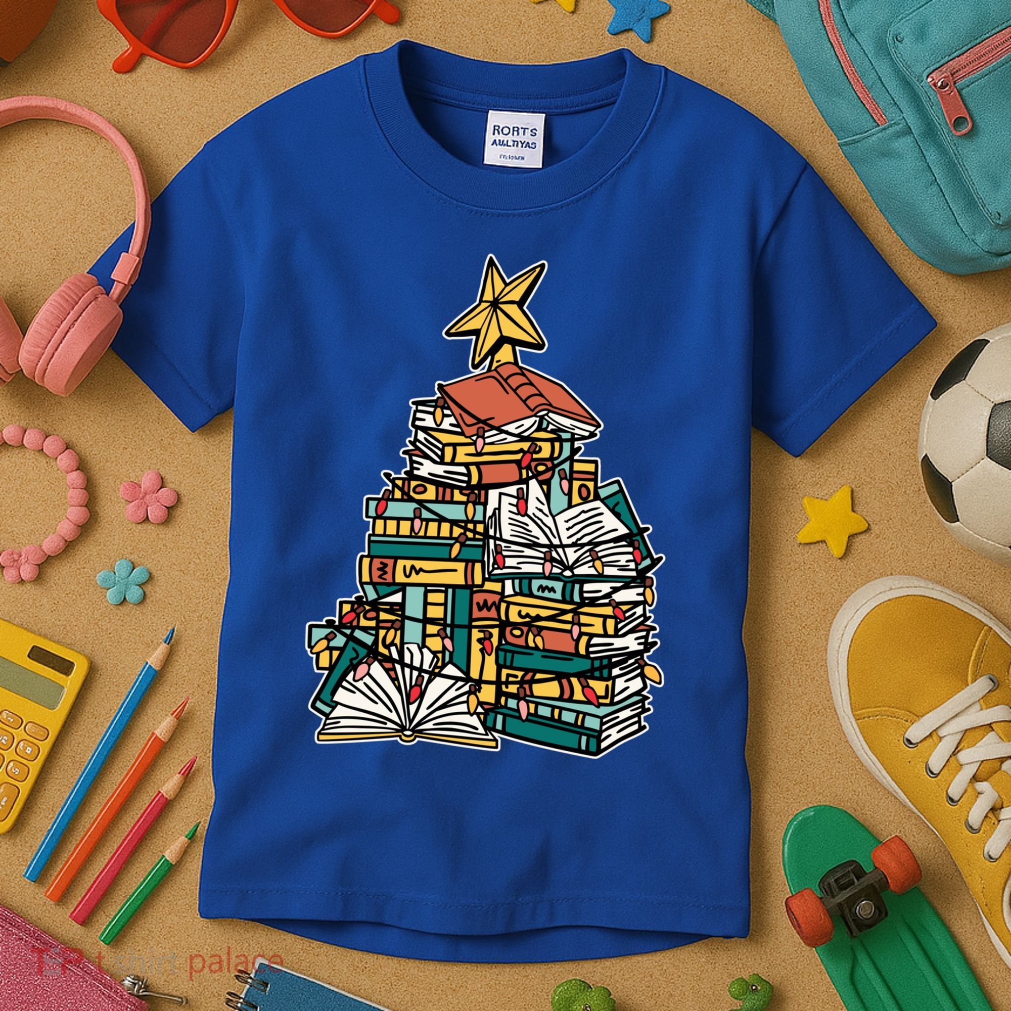 Christmas Book Lover Xmas Tree Reading Nerd Cool Gift Kids T-Shirt