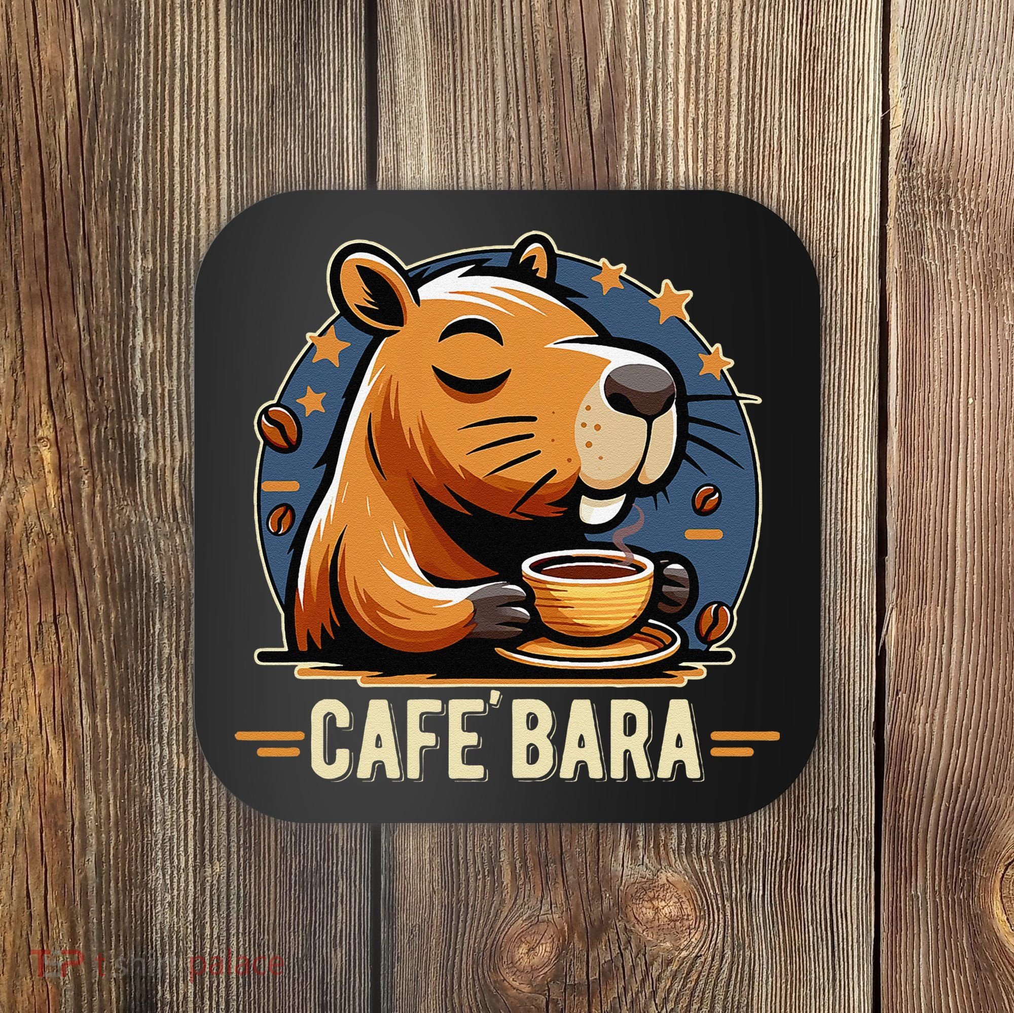 Café Bara Logo Coffee Bar Cafebara Barista Capybara Funny Coaster