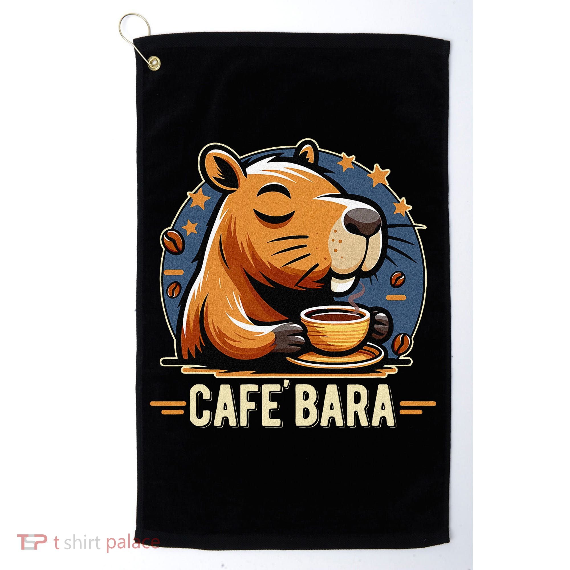 Café Bara Logo Coffee Bar Cafebara Barista Capybara Funny Golf Towel