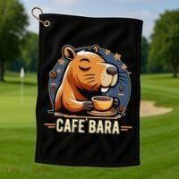 Café Bara Logo Coffee Bar Cafebara Barista Capybara Funny Golf Towel thumb 1