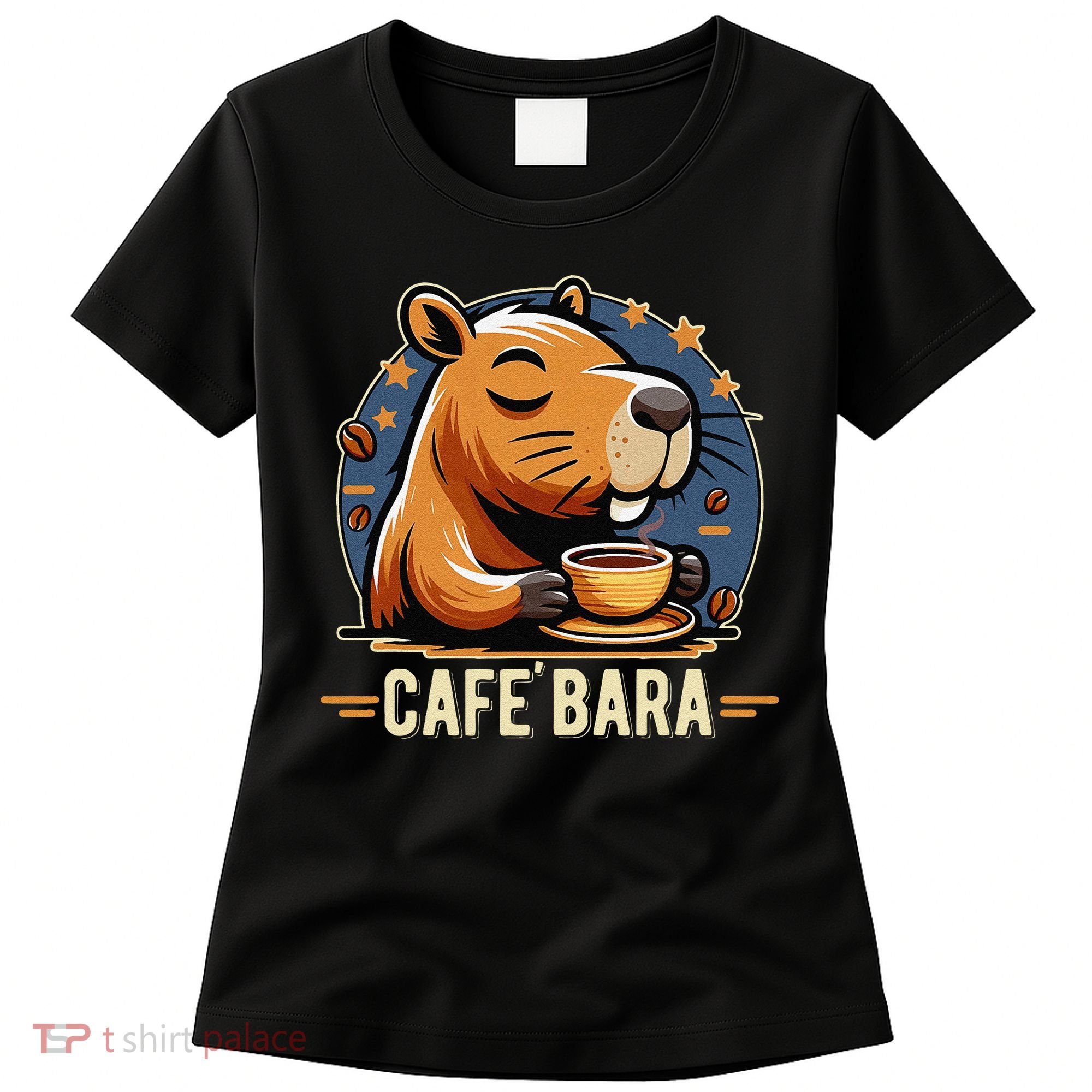 Café Bara Logo Coffee Bar Cafebara Barista Capybara Funny Women's T-Shirt