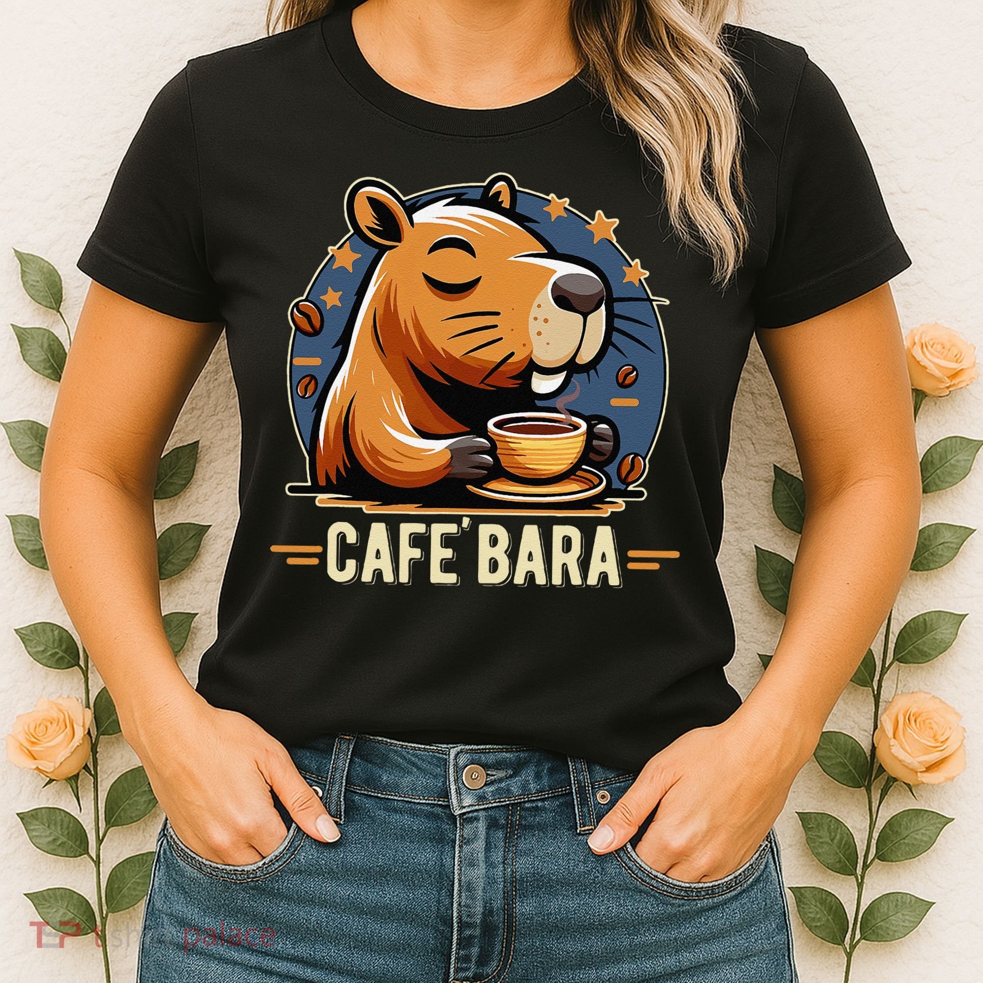 Café Bara Logo Coffee Bar Cafebara Barista Capybara Funny Women's T-Shirt