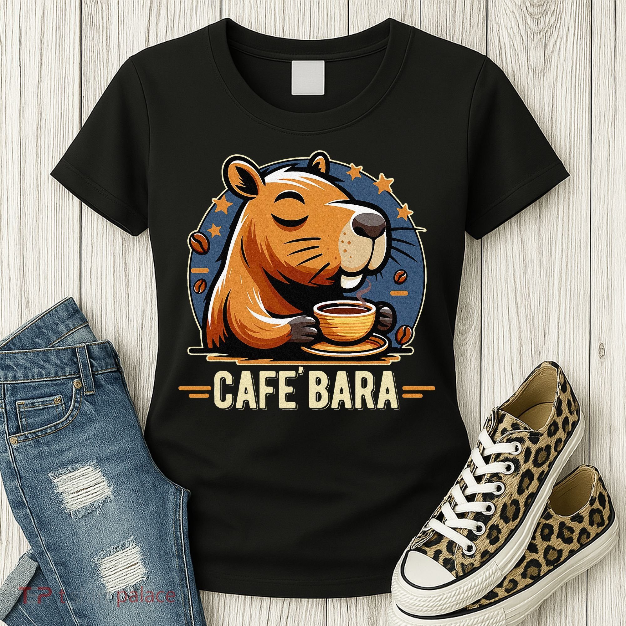 Café Bara Logo Coffee Bar Cafebara Barista Capybara Funny Women's T-Shirt