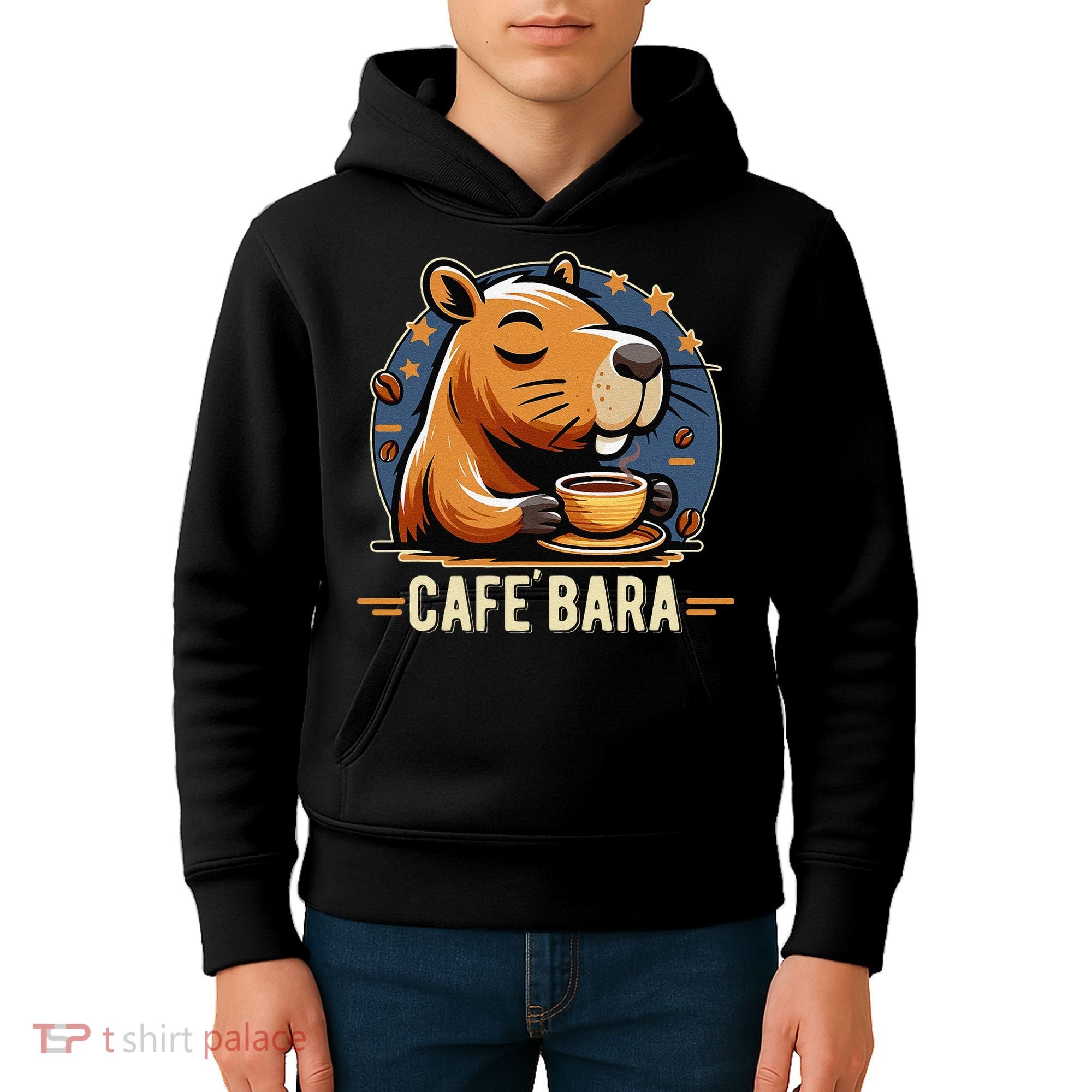 Café Bara Logo Coffee Bar Cafebara Barista Capybara Funny Kids Hoodie