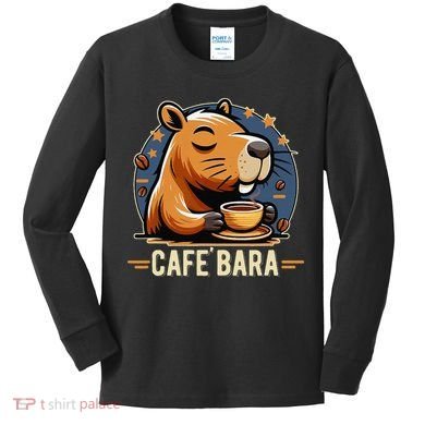 Café Bara Logo Coffee Bar Cafebara Barista Capybara Funny Kids Long Sleeve Shirt