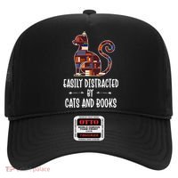 Cat Book Lovers Gift Easily Distracted By Cats And Books Cool Gift Hat thumb 0