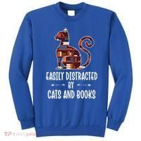 Cat Book Lovers Gift Easily Distracted By Cats And Books Cool Gift Sweatshirt thumb 0