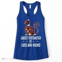 Cat Book Lovers Gift Easily Distracted By Cats And Books Cool Gift Women's Tank Top thumb 0