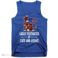 Cat Book Lovers Gift Easily Distracted By Cats And Books Cool Gift Tank Top thumb 0
