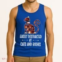 Cat Book Lovers Gift Easily Distracted By Cats And Books Cool Gift Tank Top thumb 3