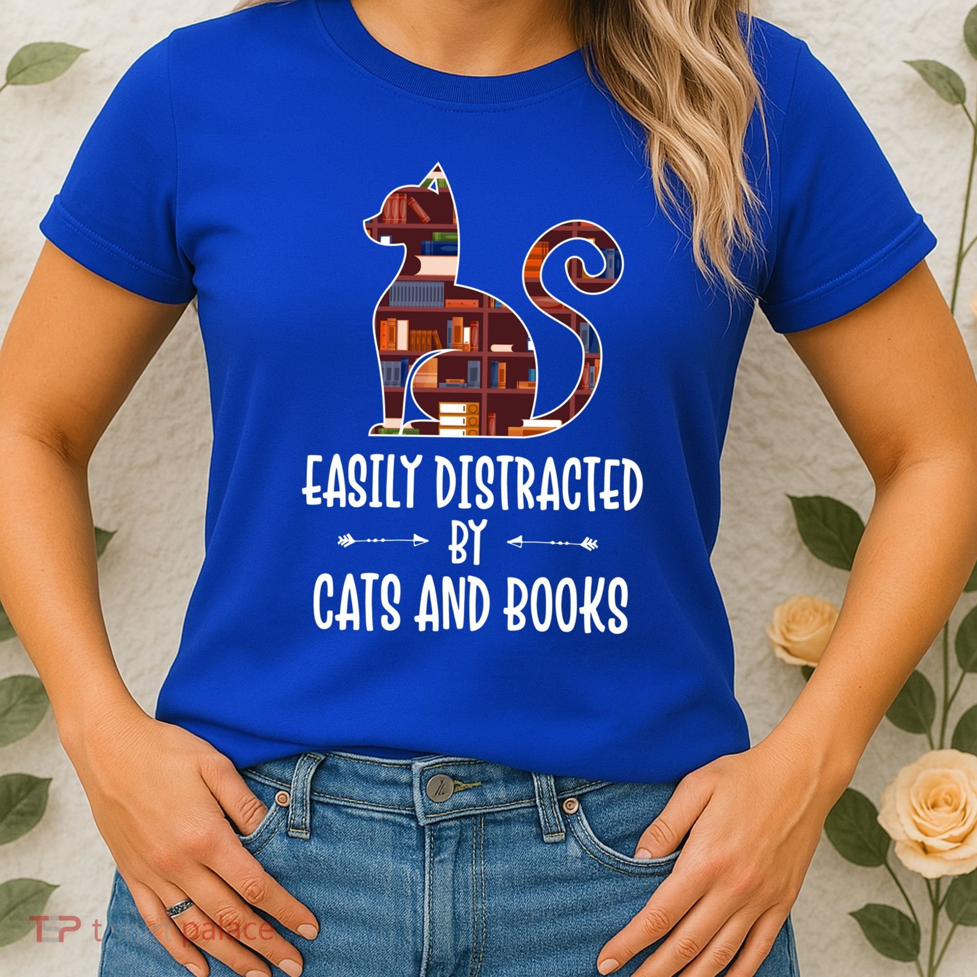 Cat Book Lovers Gift Easily Distracted By Cats And Books Cool Gift Women's T-Shirt