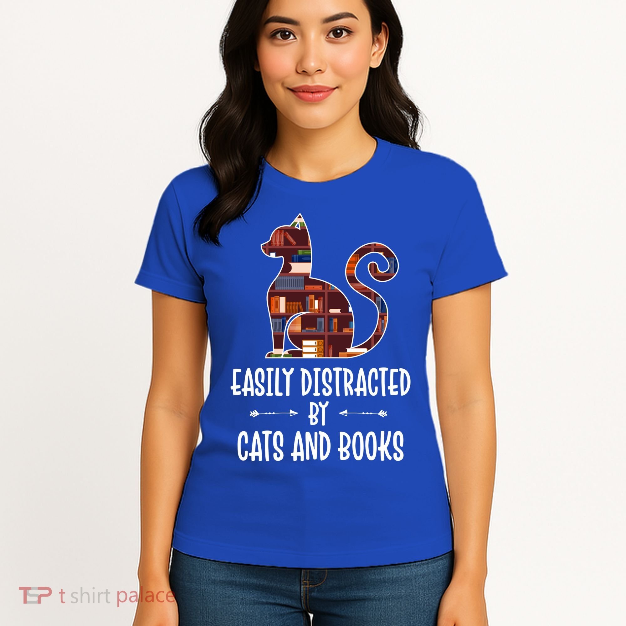 Cat Book Lovers Gift Easily Distracted By Cats And Books Cool Gift Women's T-Shirt