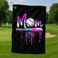 Cute Baseball Mom Ice Cream Drip Golf Towel thumb 1