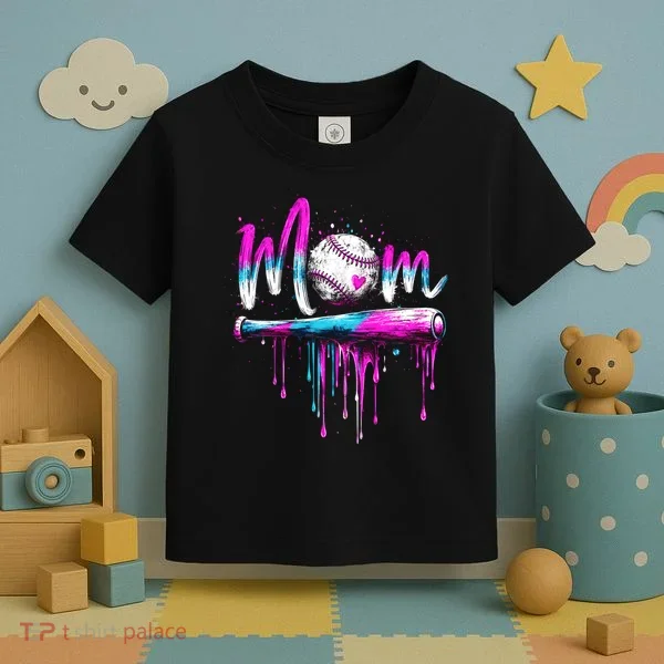Cute Baseball Mom Ice Cream Drip Toddler T-Shirt