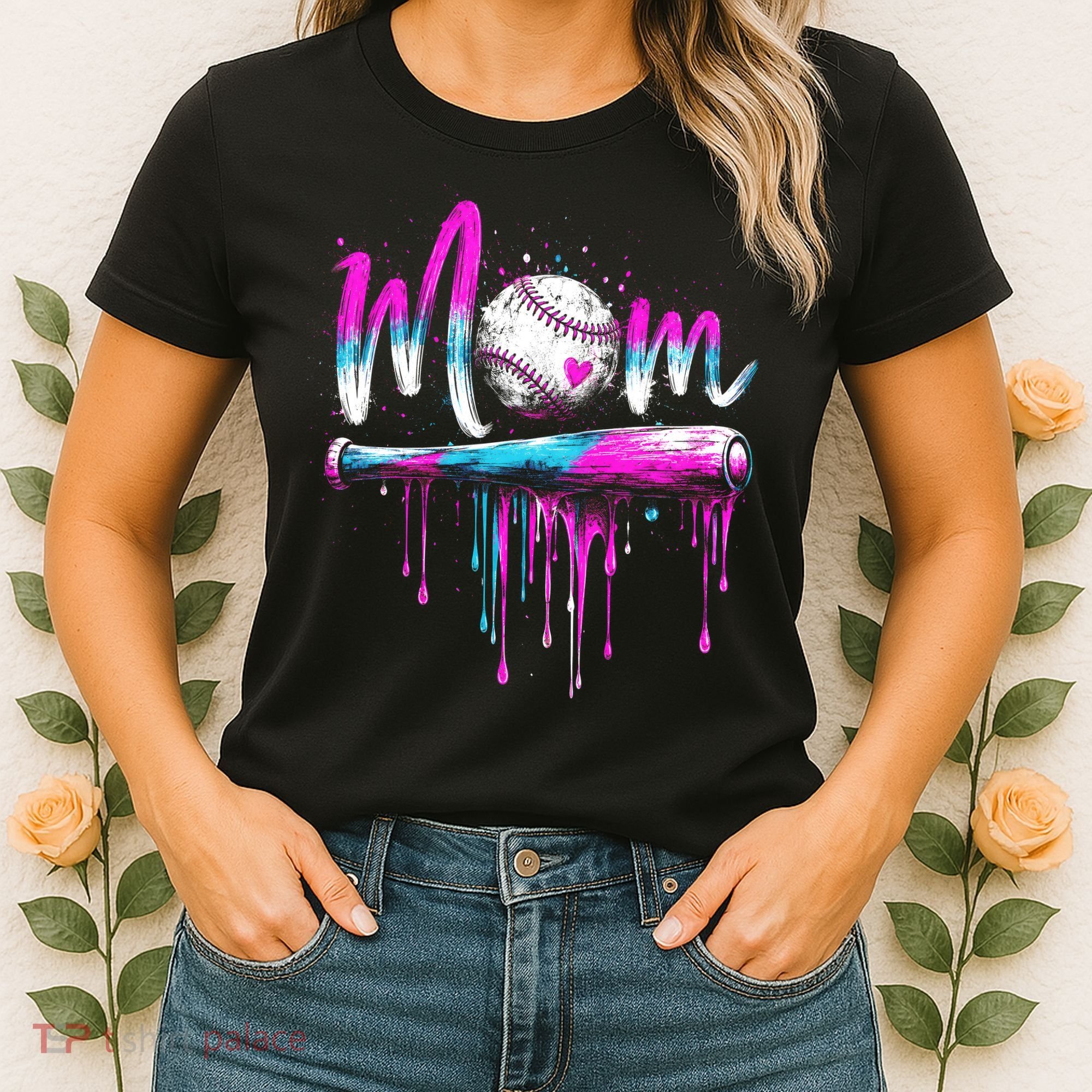 Cute Baseball Mom Ice Cream Drip Women's T-Shirt