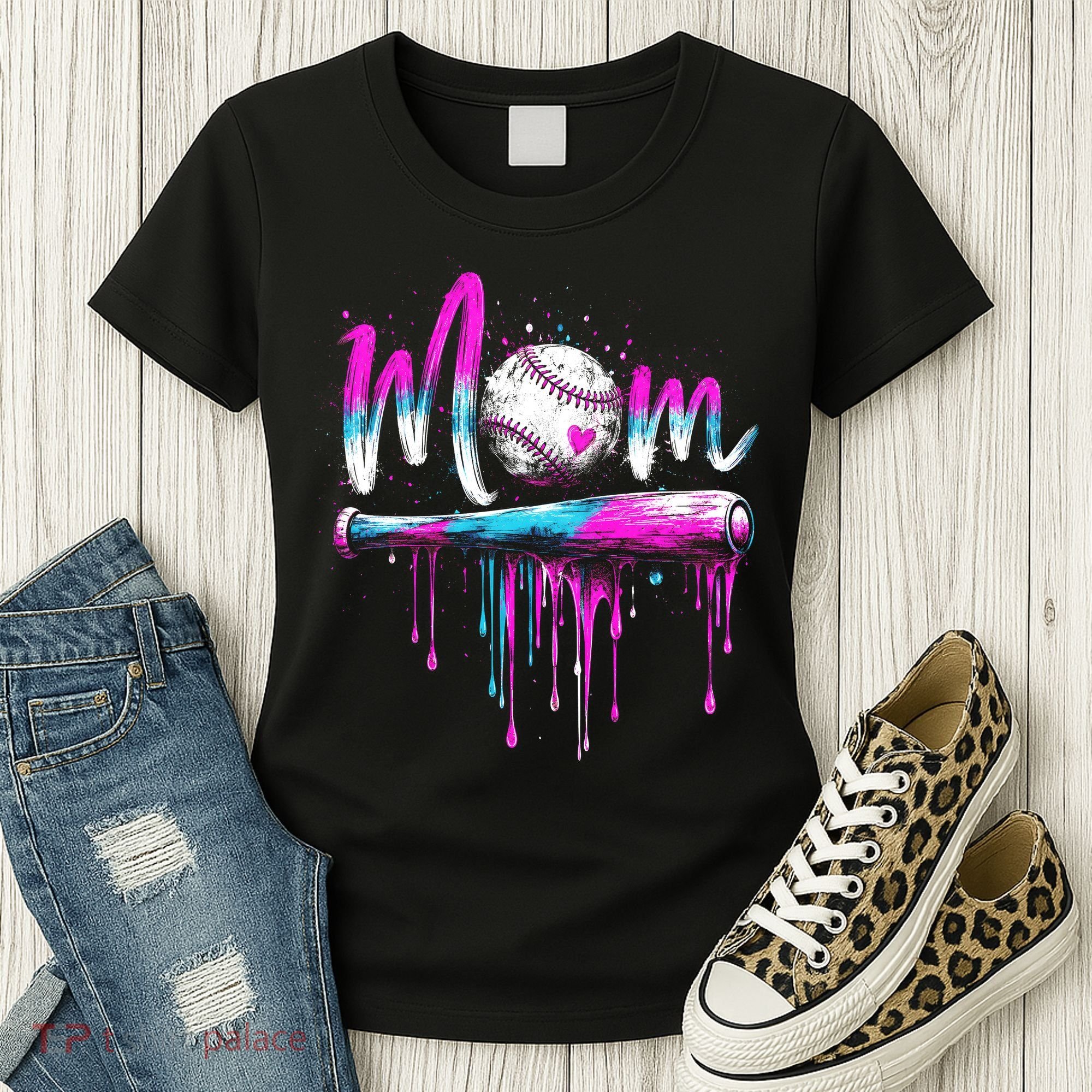 Cute Baseball Mom Ice Cream Drip Women's T-Shirt