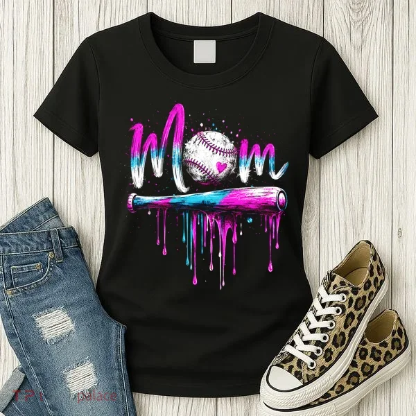 Cute Baseball Mom Ice Cream Drip Women's T-Shirt