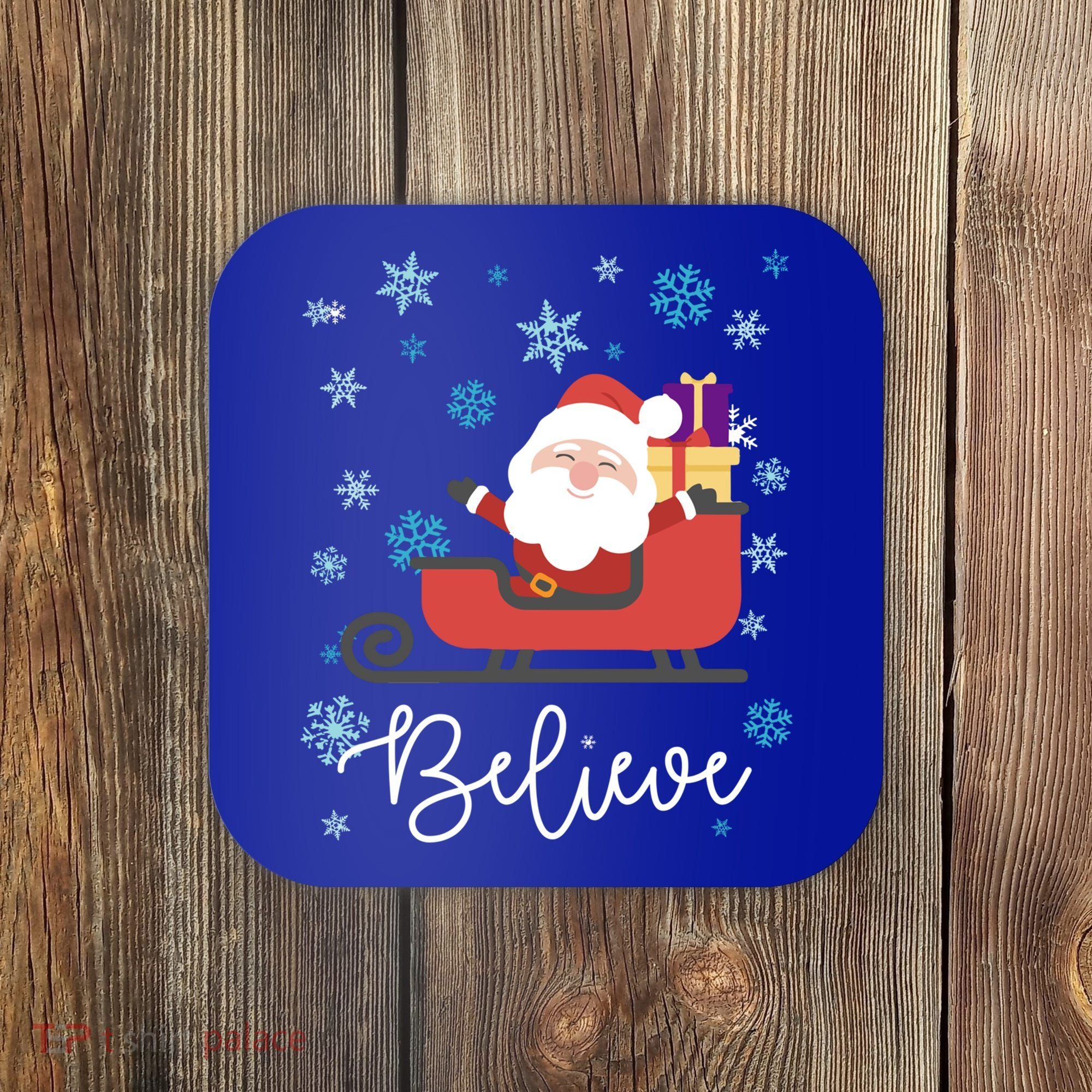 Cute Believe Merry Christmas Santa Claus Sleigh Meaningful Gift Coaster