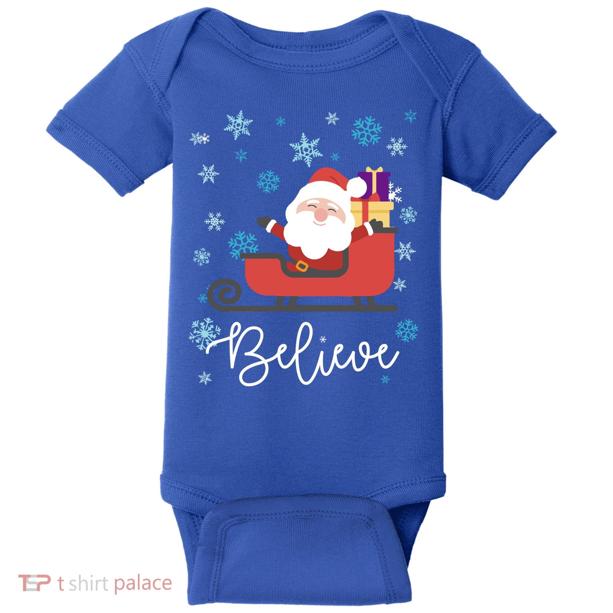 Cute Believe Merry Christmas Santa Claus Sleigh Meaningful Gift Baby Bodysuit