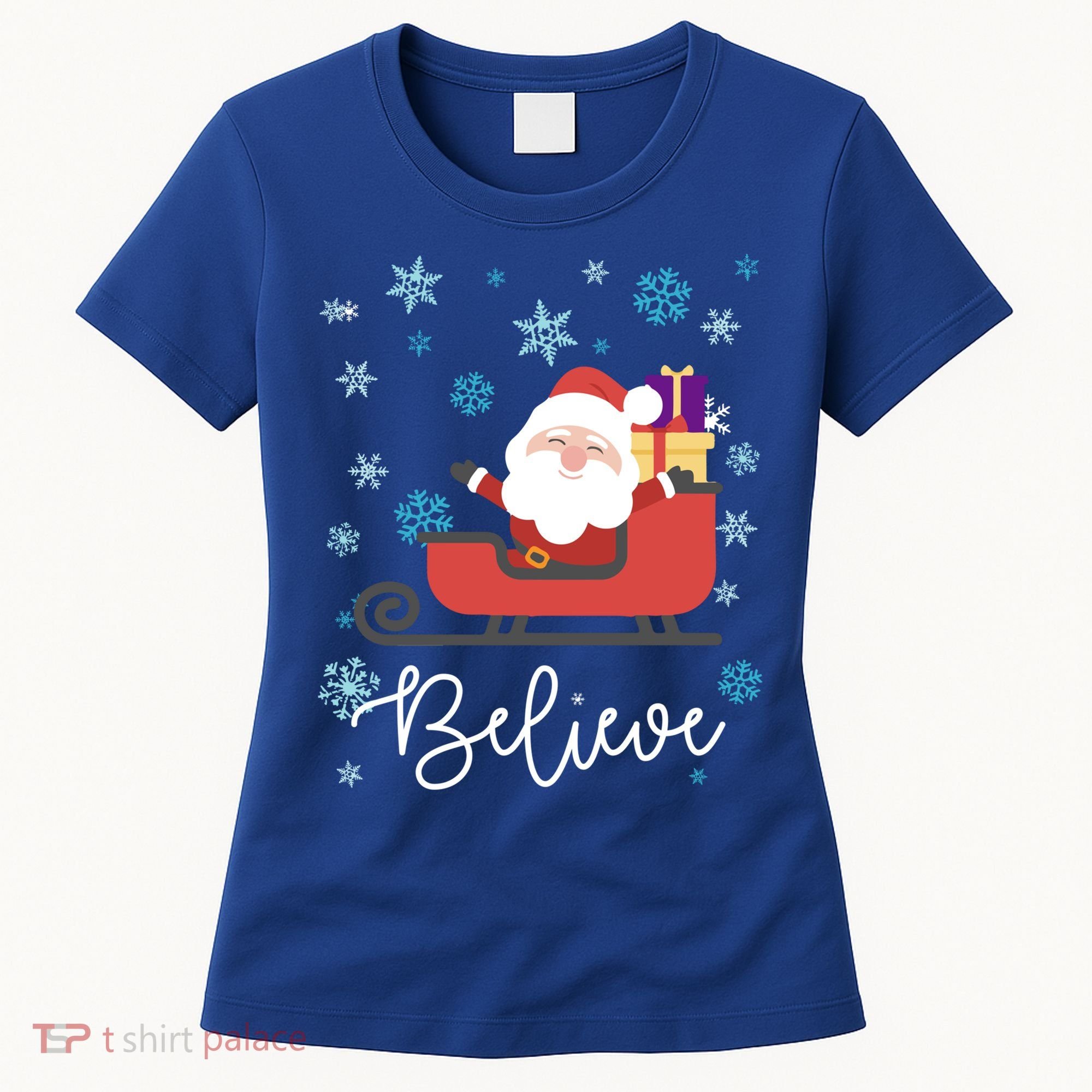 Cute Believe Merry Christmas Santa Claus Sleigh Meaningful Gift Women's T-Shirt