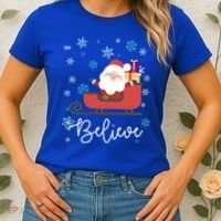 Cute Believe Merry Christmas Santa Claus Sleigh Meaningful Gift Women's T-Shirt thumb 2