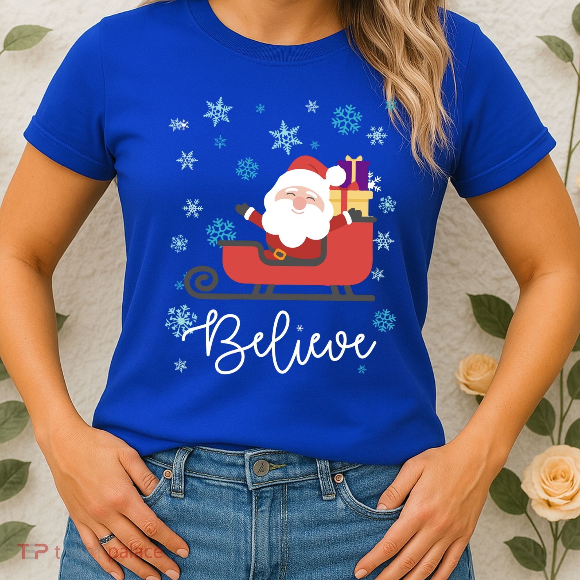Cute Believe Merry Christmas Santa Claus Sleigh Meaningful Gift Women's T-Shirt