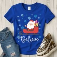Cute Believe Merry Christmas Santa Claus Sleigh Meaningful Gift Women's T-Shirt thumb 3