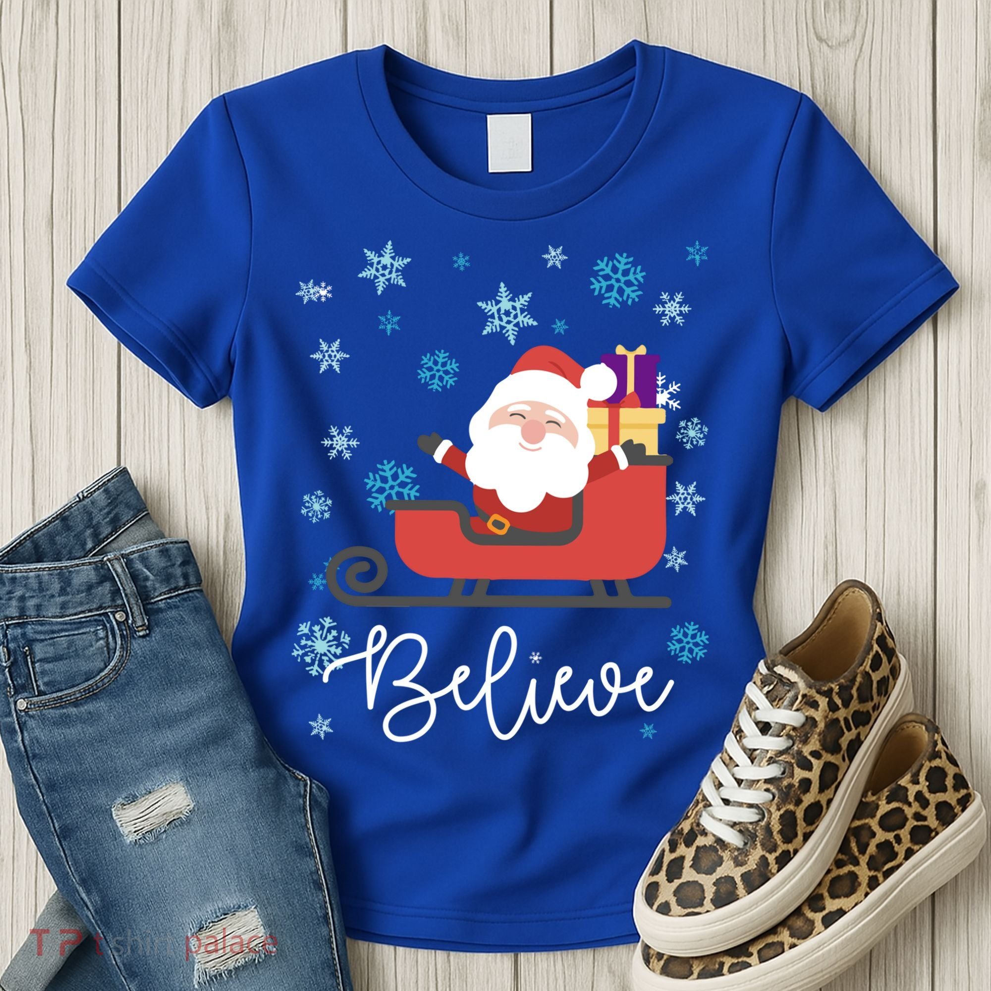 Cute Believe Merry Christmas Santa Claus Sleigh Meaningful Gift Women's T-Shirt