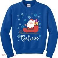 Cute Believe Merry Christmas Santa Claus Sleigh Meaningful Gift Kids Sweatshirt thumb 0