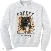 Coffee Because Murder Is Wrong Sarcastic Angry Black Cat  Kids Sweatshirt thumb 0