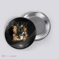 Coffee Because Murder Is Wrong Sarcastic Angry Black Cat  Button thumb 0