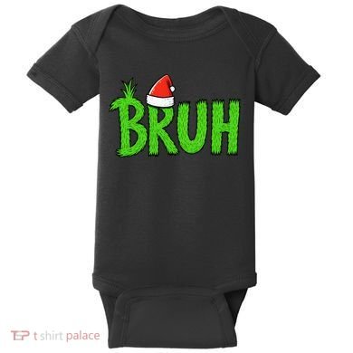 Christmas Bruh Meme Santa Hat Funny Xmas Baby Bodysuit