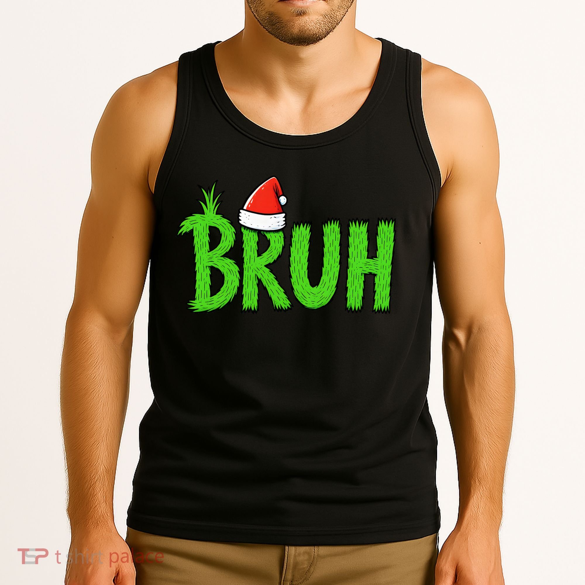 Christmas Bruh Meme Santa Hat Funny Xmas Tank Top