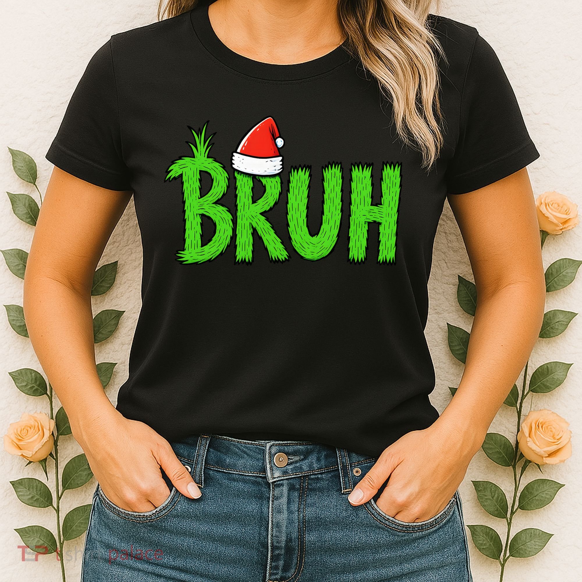 Christmas Bruh Meme Santa Hat Funny Xmas Women's T-Shirt