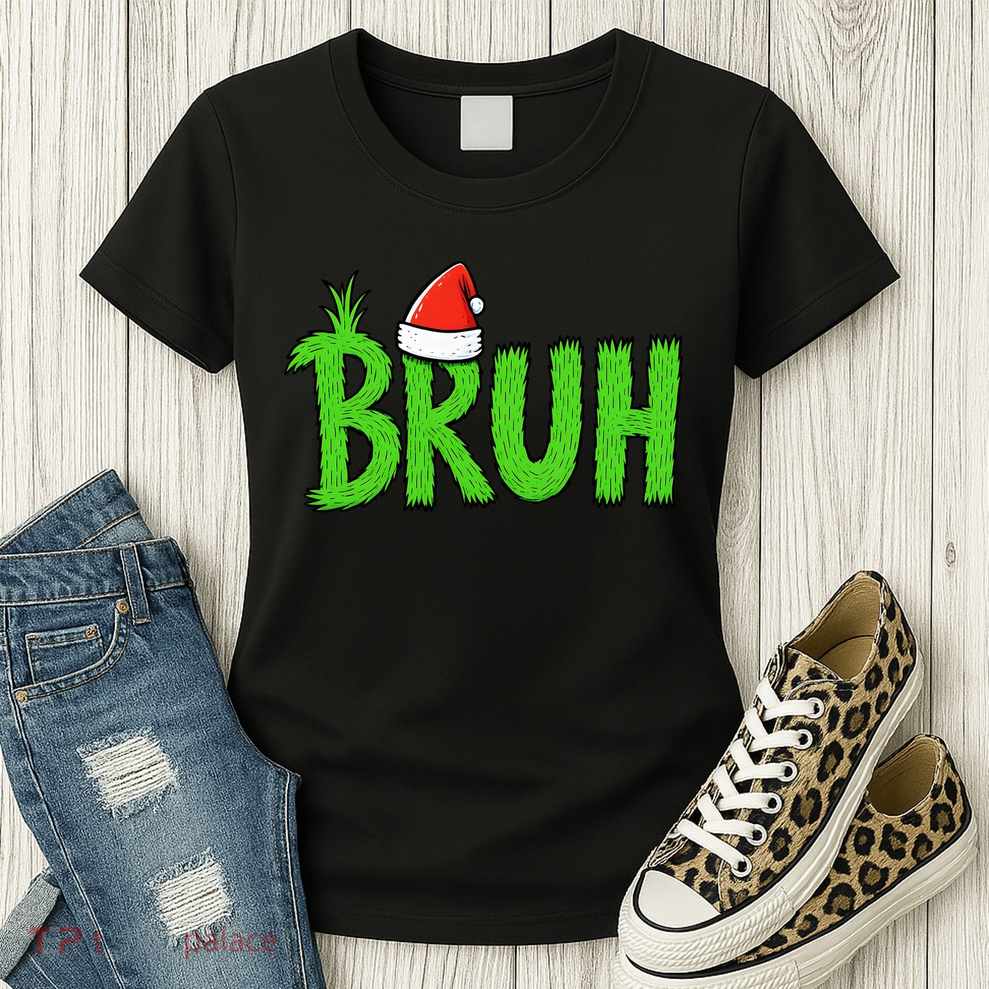 Christmas Bruh Meme Santa Hat Funny Xmas Women's T-Shirt