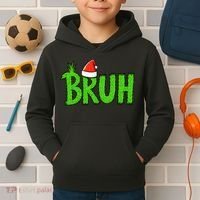 Christmas Bruh Meme Santa Hat Funny Xmas Kids Hoodie thumb 2