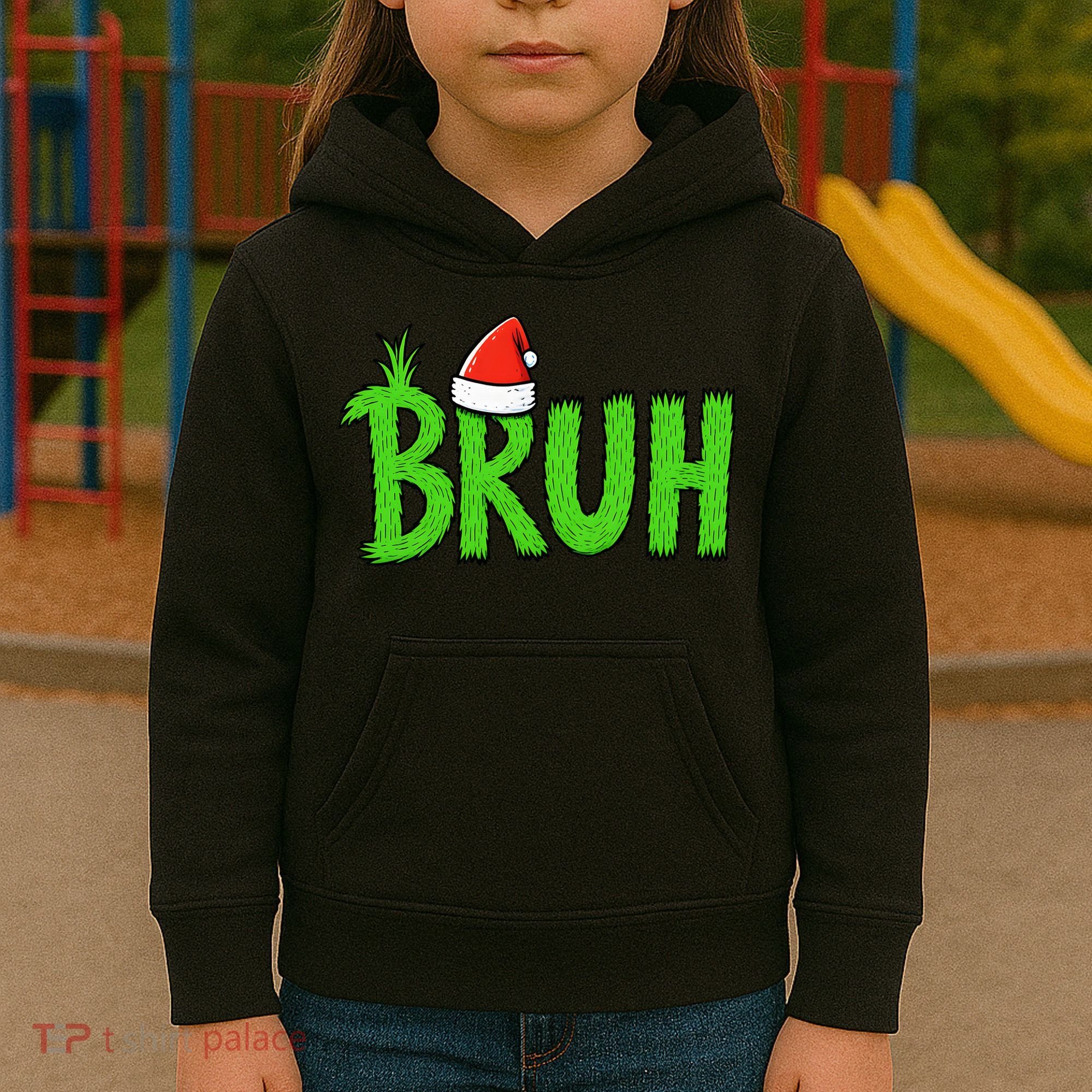 Christmas Bruh Meme Santa Hat Funny Xmas Kids Hoodie