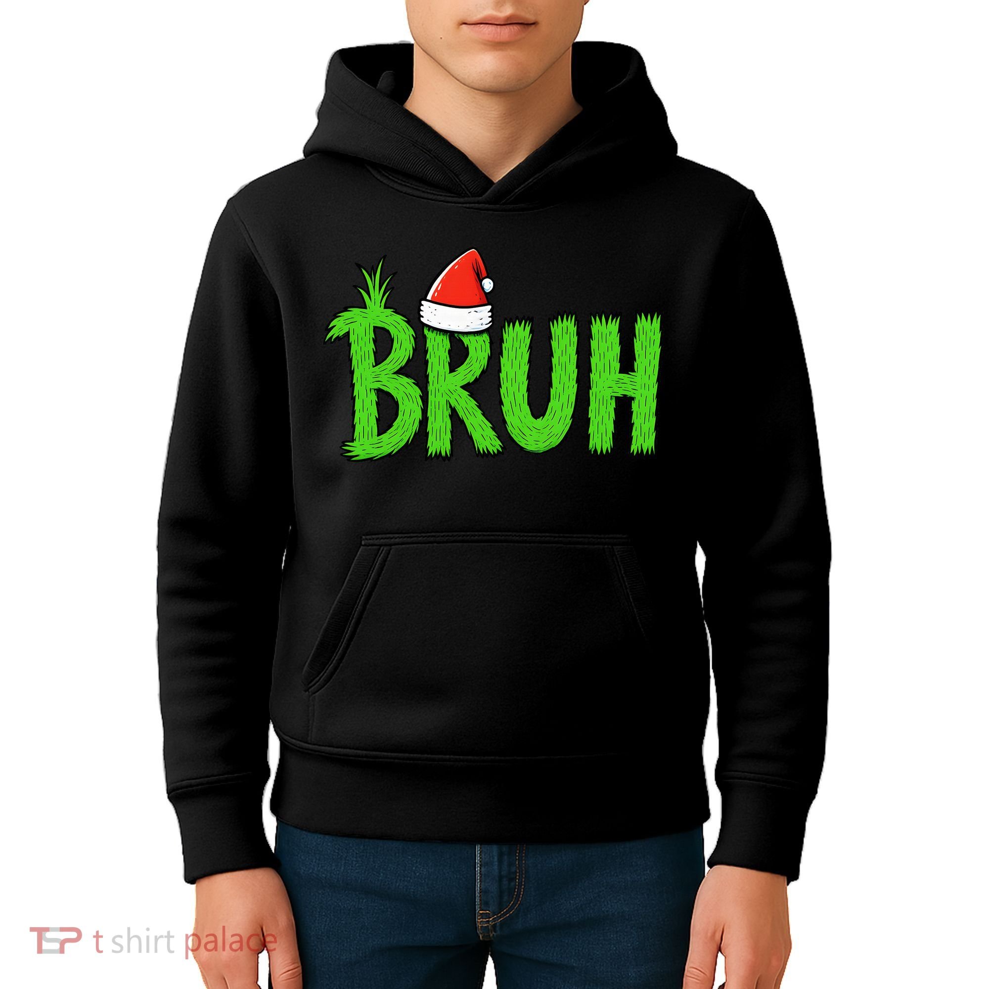 Christmas Bruh Meme Santa Hat Funny Xmas Kids Hoodie