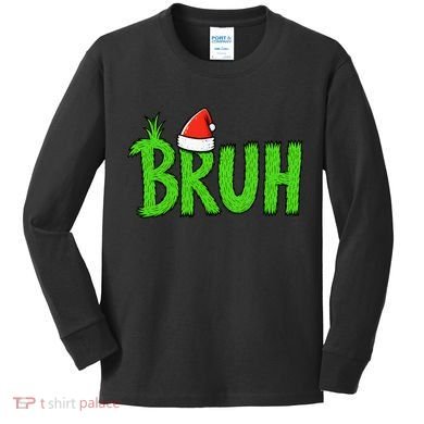 Christmas Bruh Meme Santa Hat Funny Xmas Kids Long Sleeve Shirt