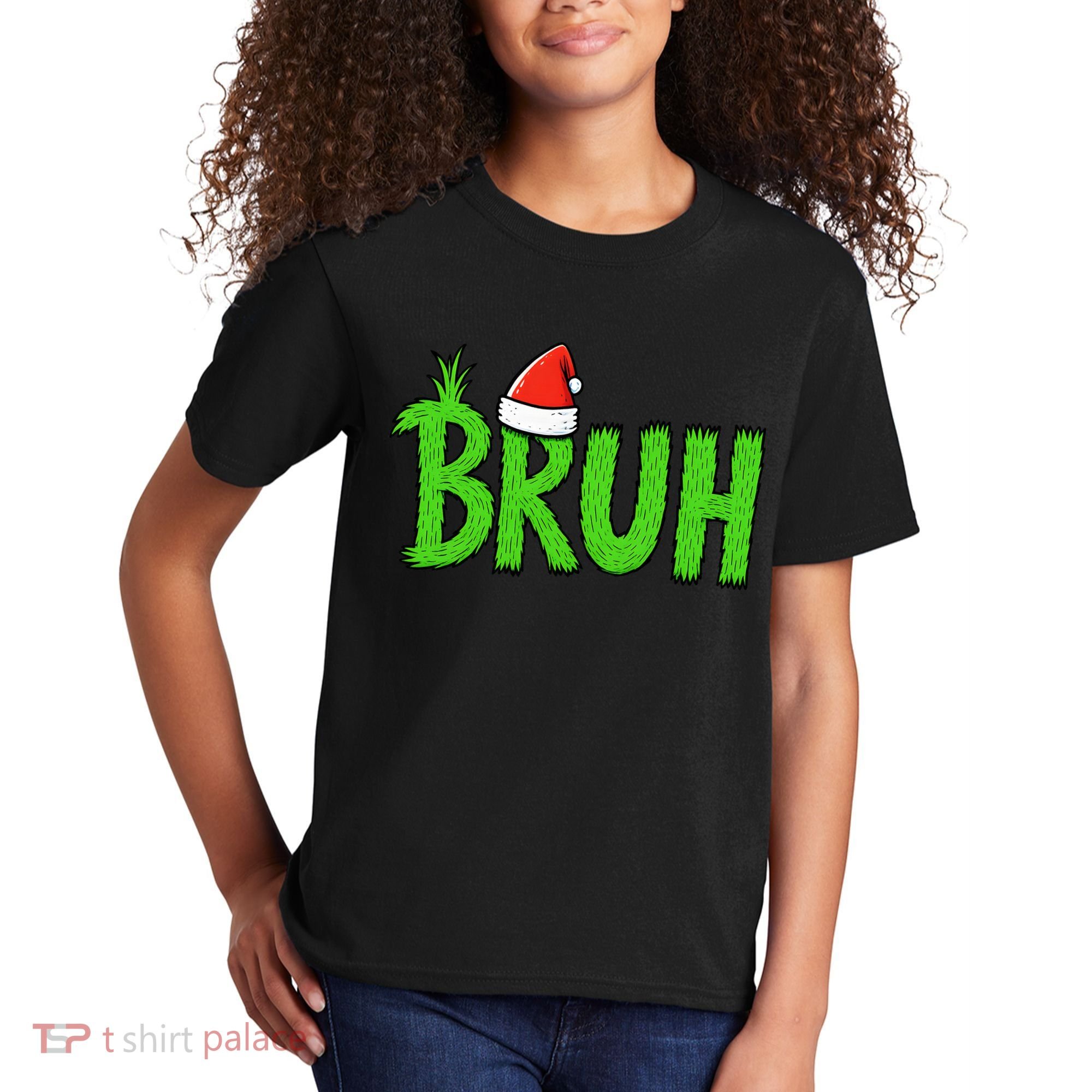 Christmas Bruh Meme Santa Hat Funny Xmas Kids T-Shirt