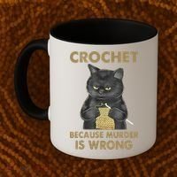 Crochet Because Murder Is Wrong Crochet Black Cat Yarn Coffee Mug thumb 2