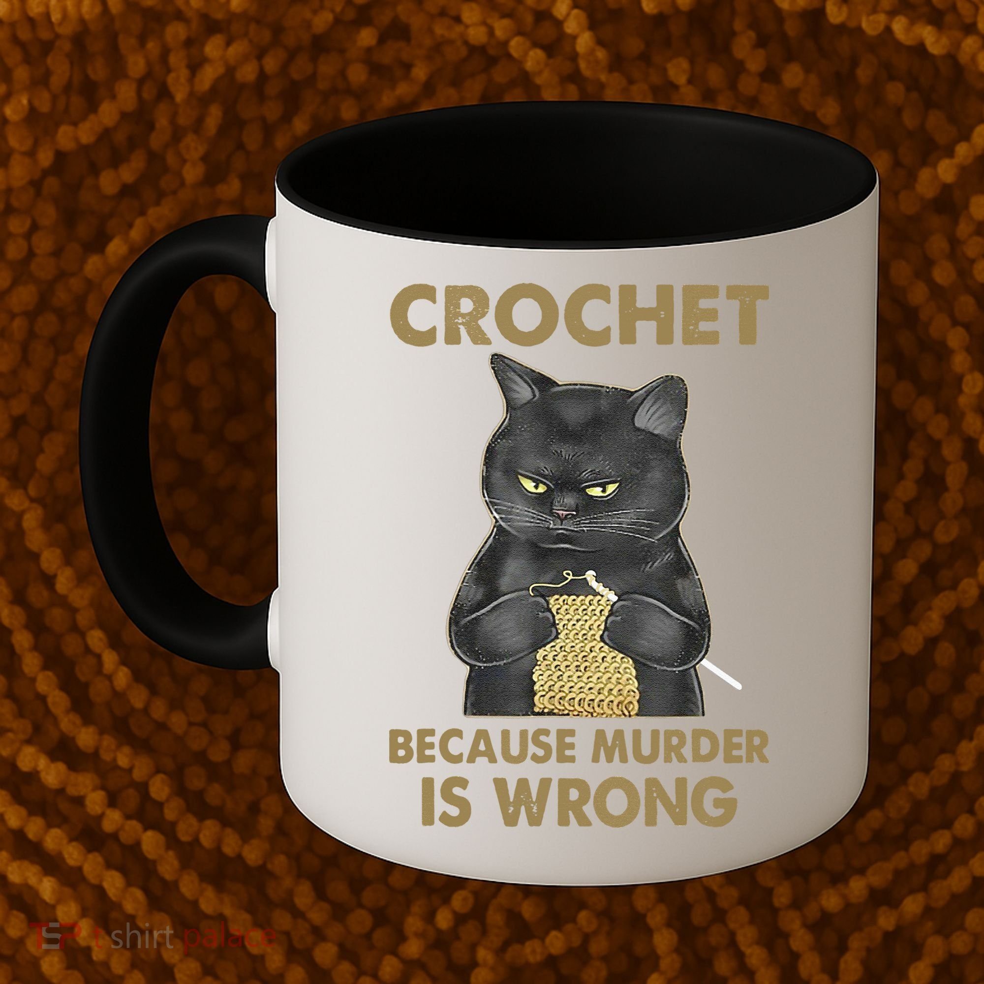Crochet Because Murder Is Wrong Crochet Black Cat Yarn Coffee Mug