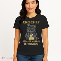 Crochet Because Murder Is Wrong Crochet Black Cat Yarn Women's T-Shirt thumb 4