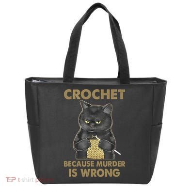 Crochet Because Murder Is Wrong Crochet Black Cat Yarn Tote Bag