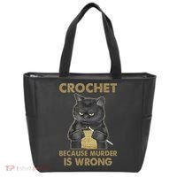 Crochet Because Murder Is Wrong Crochet Black Cat Yarn Tote Bag thumb 0