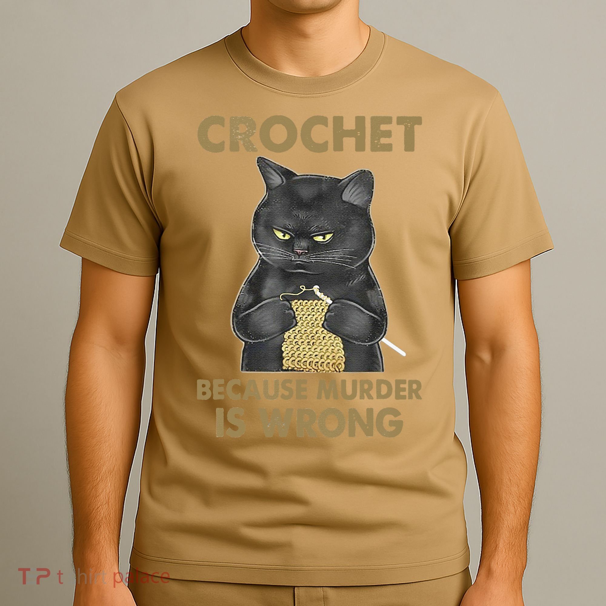 Crochet Because Murder Is Wrong Crochet Black Cat Yarn T-Shirt