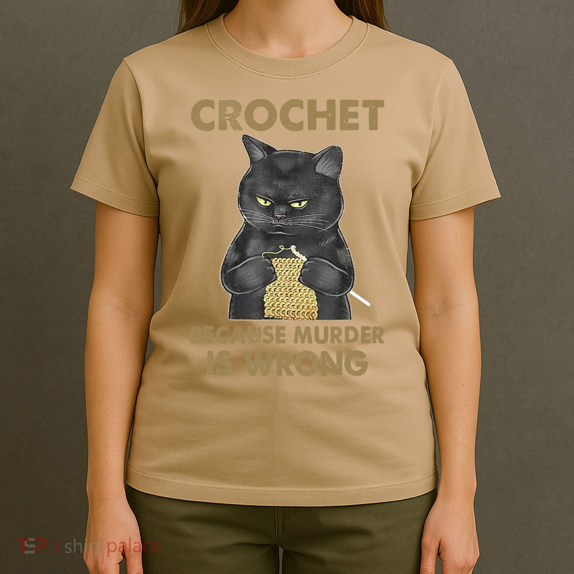Crochet Because Murder Is Wrong Crochet Black Cat Yarn T-Shirt